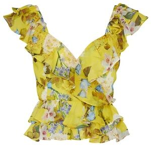 MARISSA WEBB COLLECTIVE- Yellow Floral Ruffle Top